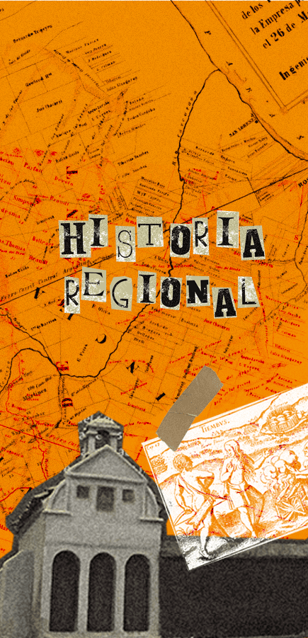 Museo de Historia Regional — collage con mapa antiguo de la región sobre fondo naranja